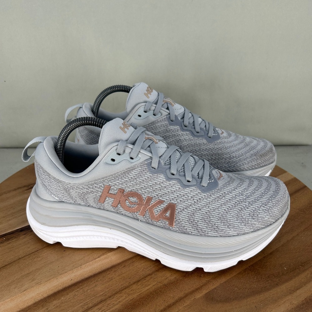 Hoka Gaviota 5 Womens Running Shoes Grey Rose Gold Stability Sneakers Size 9 B